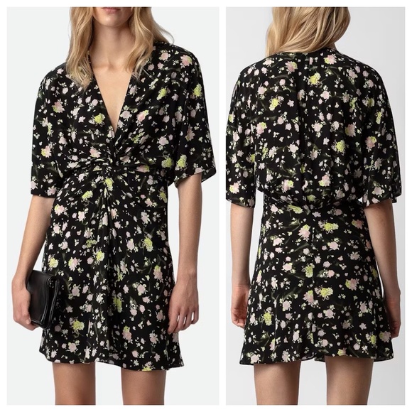 NWT Zadig & Voltaire Rozom Soft Crinkle Roses Dress Size L - Picture 1 of 16